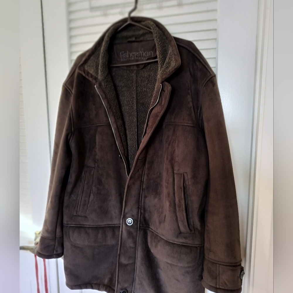 Fisherman Out of Ireland Men's Coat XXL Brown Faux Suede Sherpa Lining